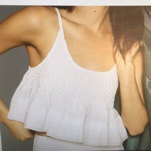 WHITE-SPAGHETTI STRAP PIN PUCKER CROP RUFFLE TIE BACK TOP/NEW